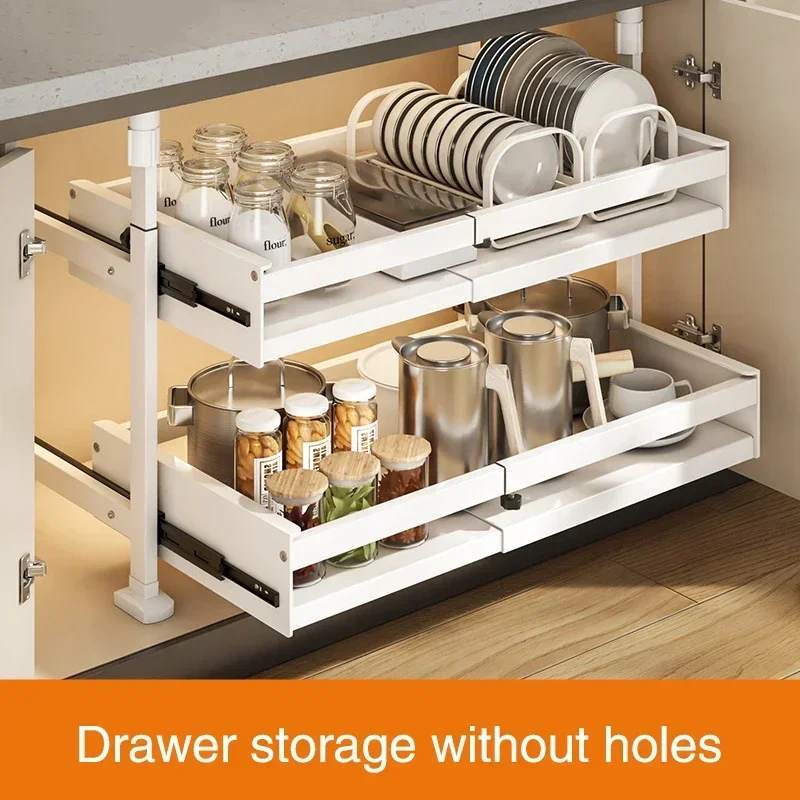 Under The Dish Kitchen Cabinet Lower Bowl Dishe Bowl Plate Storage Rack Built-In Drawer Rack Layered Push Pull Storage Draw