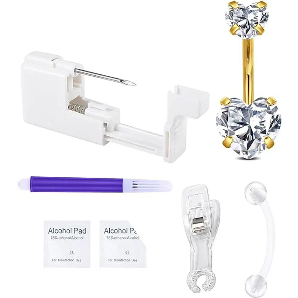 1/7Pcs Set Belly Button Piercing Kit Silvery Self Piercing Gun Surgical Steel Implant Belly Rings Floating at Home  Navel Rings