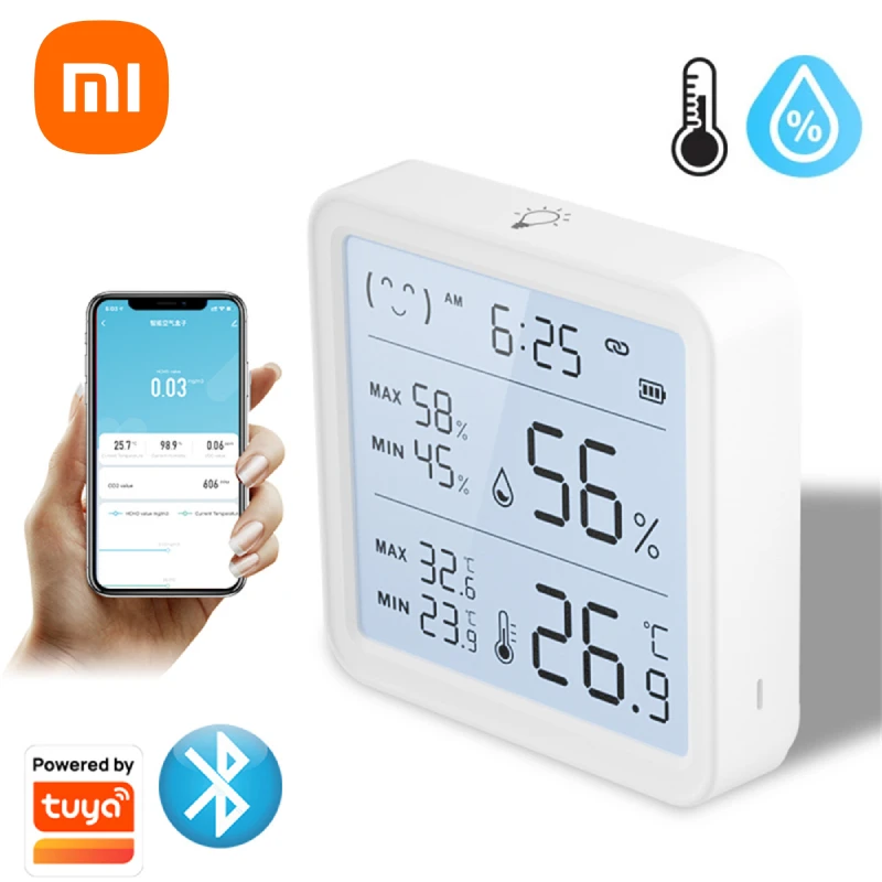 Xiaomi Temperature And Humidity Smart Sensor With Backlight For Smart Home Var WiFi SmartLife Work With Alexa Google Assistant