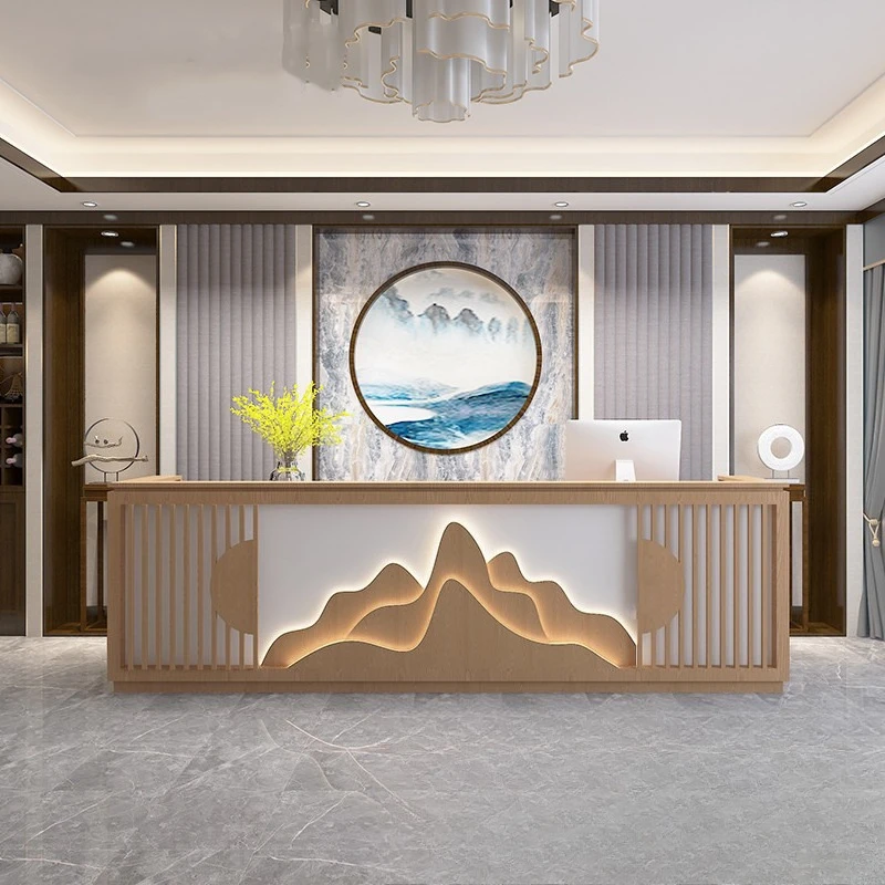 

Ретро Новые стойки регистрации в китайском стиле с приветственным сбором Приемные стойки салон красоты Офисная мебель Receptie ZY40JDT