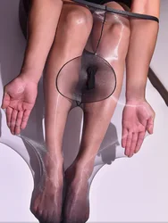 Sexy Men 1D Oil Shiny Pantyhose Sheer See Through U Convex Pouch Stockings Sexy Glossy Pantyhose Tights Plus Size