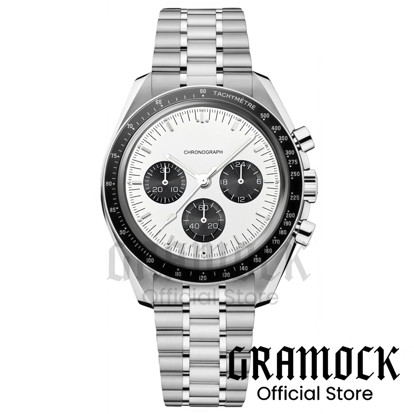 

5ATM Waterproof Men's VK63A Quartz Multi-function Watch Speed Moon Watch For Men Luminous White Dial Black Eye Sport Wristwatch