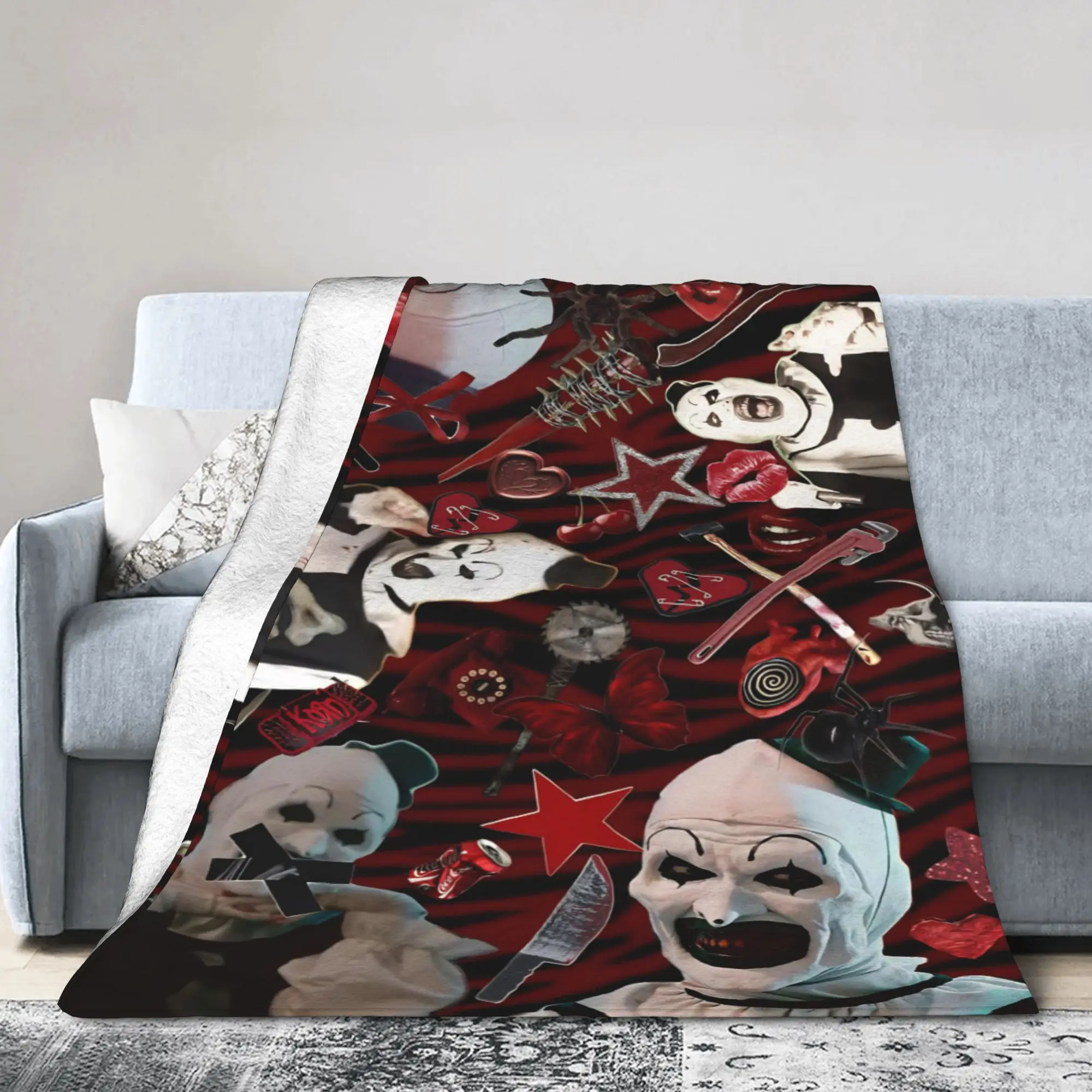 Terrifier Blanket Fleece Spring/Autumn Horror Movie Portable Ultra-Soft Throw Blankets for Home Office Bedding Throws