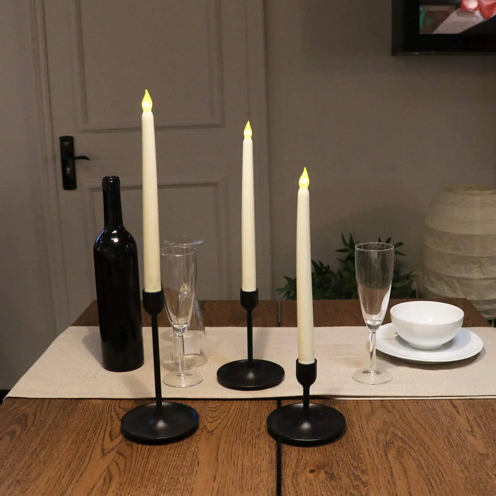 ABZC-12Pcs LED Taper Candle For Dinner, Flickering Flameless Tapered Battery Operated Table Settings Weddings Parties