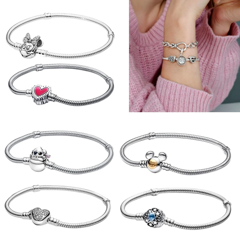 

Classic Fashion Disney Snake Chain Bracelet Suitable for Original Charm Beads Making Women's Banquet Gift Jewelry Set