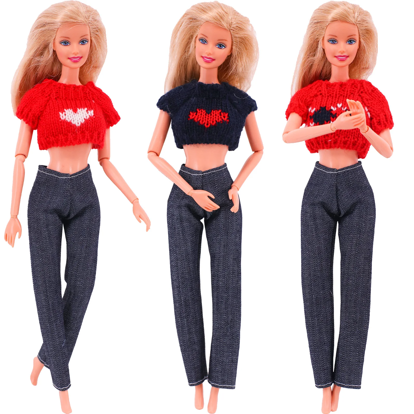 3 Bộ 1/6 BJD Quần Áo Búp Bê Tay Áo Len + Quần Dài Thời Trang Tình Yêu Mẫu Cho 11.8Inch Barbies Búp Bê, blythe Búp Bê Nữ Kid Đồ Chơi