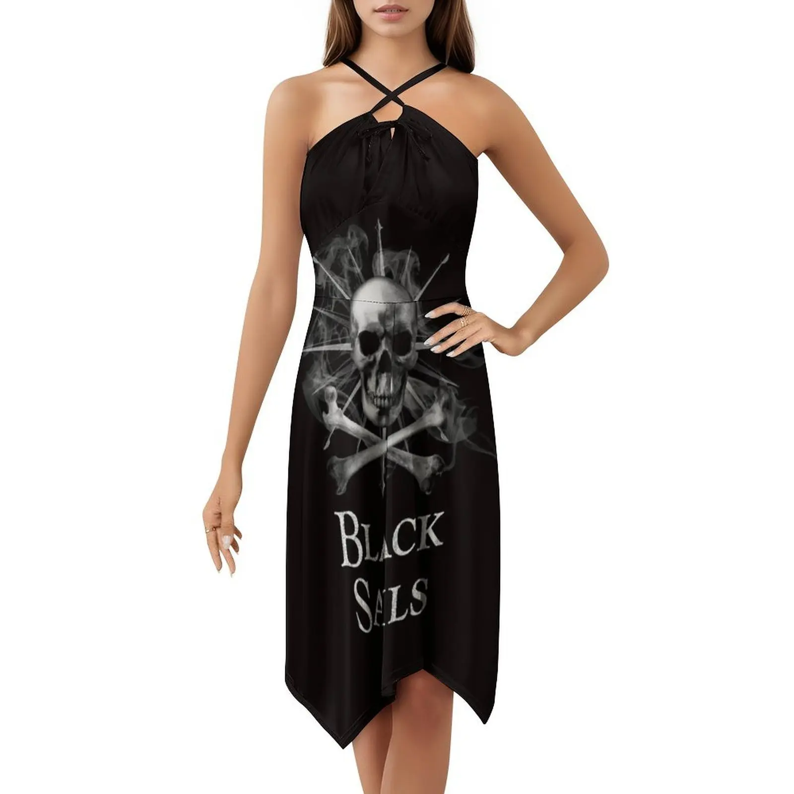 الأشرعة السوداء فستان عطلة مثير للنساء شاطئ حفلة عيد ميلاد فستان قصير الأشرعة السوداء الجمجمة الأسود القراصنة القراصنة امرأة الملابس #5