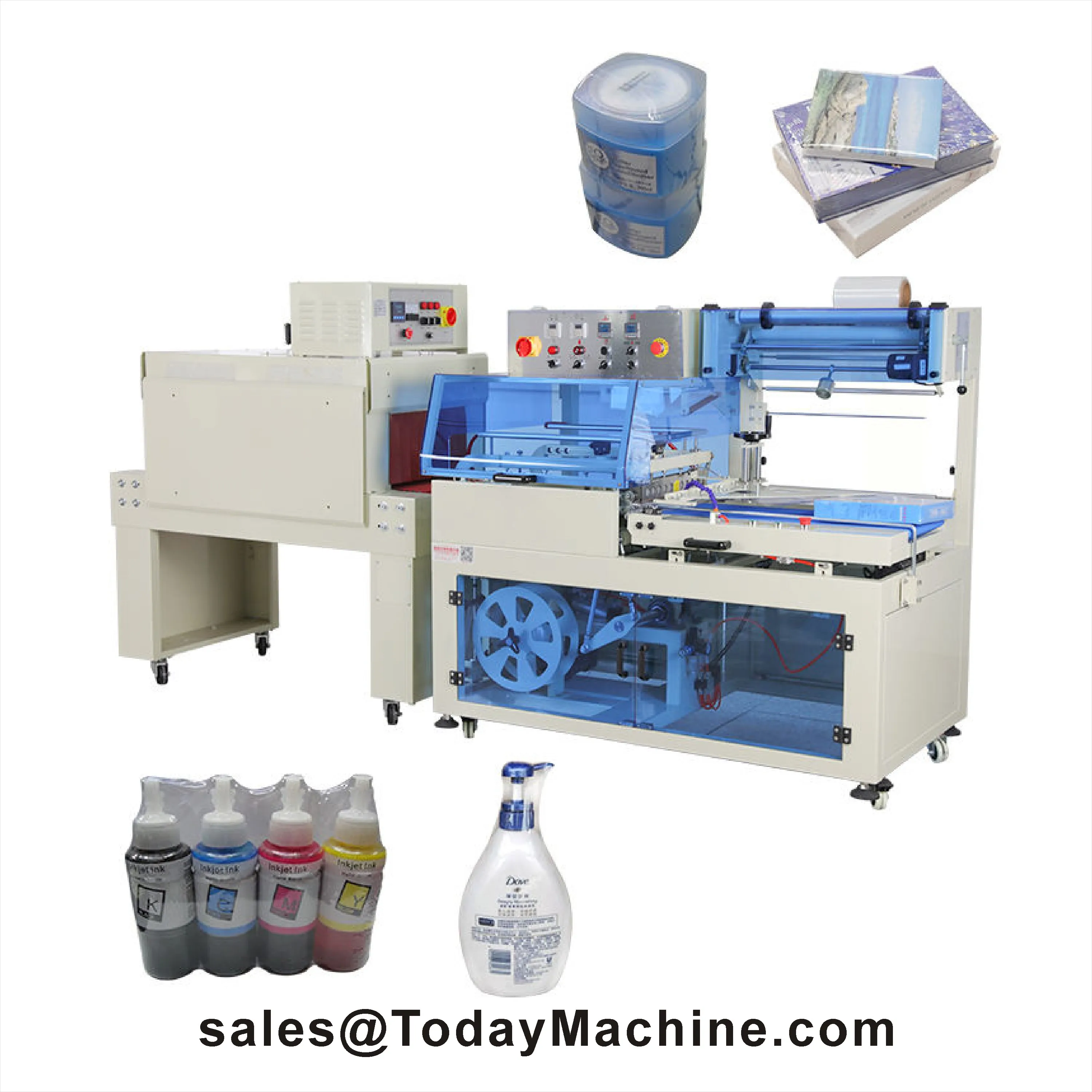POF Film Shrink Wrapping Machine L Bar Sealing Heat Tunnel for Cans 30 Pcs/min Beverage Chemical Packaging