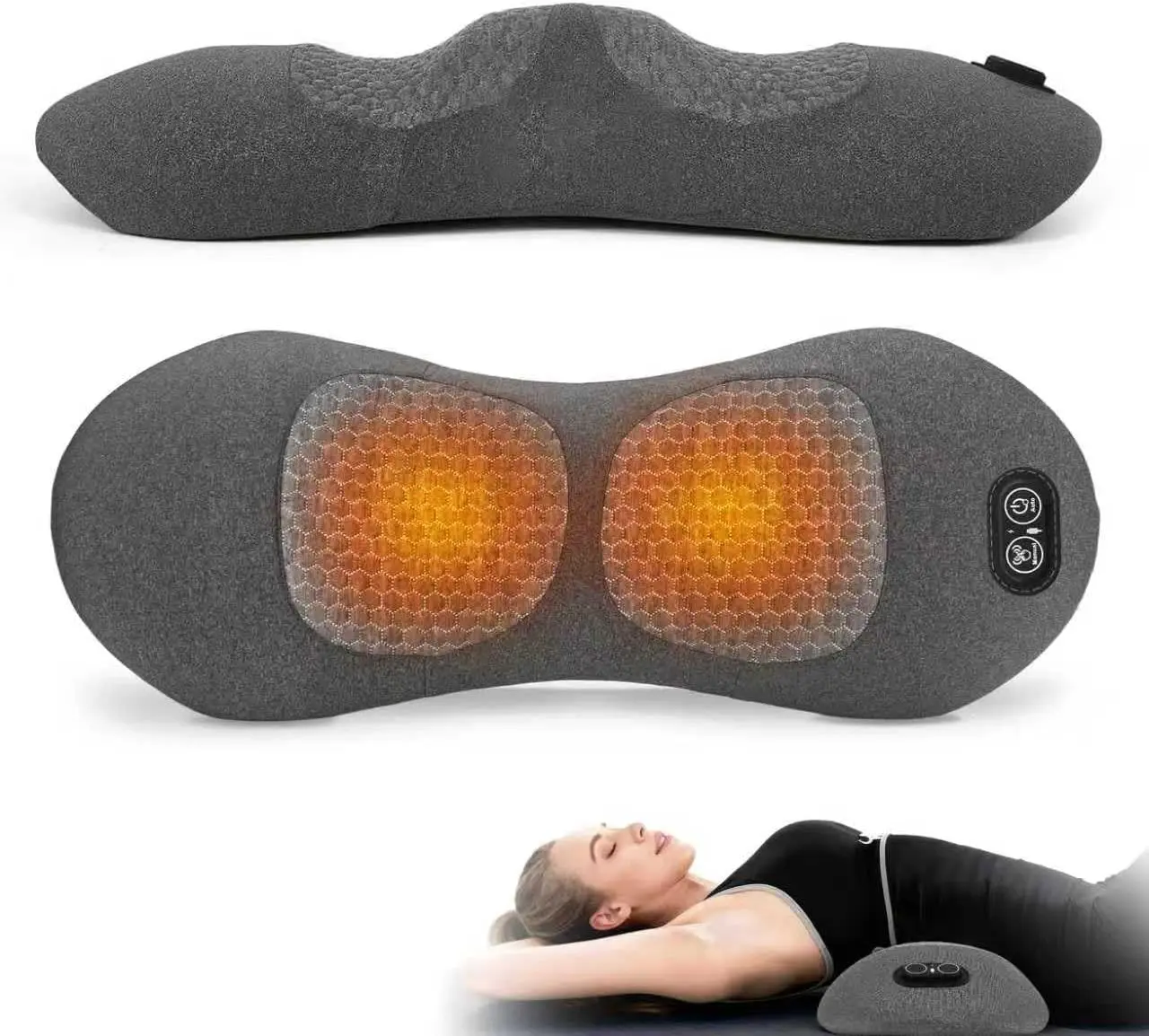 

Rechargeable 3-in-1 Back Massager Pillow with Heat and Vibration for Lumbar Support