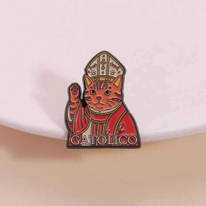 Funny Catholic Cat Enamel Pin Christian Religious Belief Cartoon Animal Brooch Lapel Badge Fashion Jewelry Gift for Friends image 2