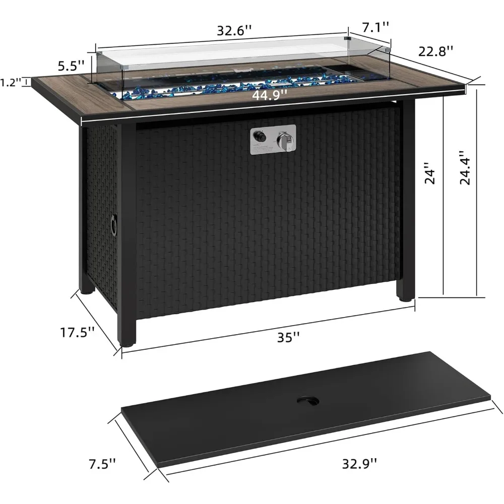 45-дюймовый стол для костра на пропане с защитой стеклянного окна, уличная стальная газовая костра емкостью 50 000 БТЕ с крышкой, коричневая столешница