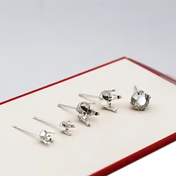 1Pair Solid 925 Sterling Silver Earring Backs DIY Jewelry Studs Stone Making Ear-Holder Components Finding