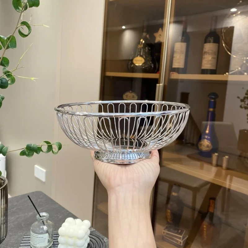 Nordic 304 Stainless Steel Fruit Bowl Large Centerpiece Instagram Style Modern Kitchen Storage Basket for Living Room Decor