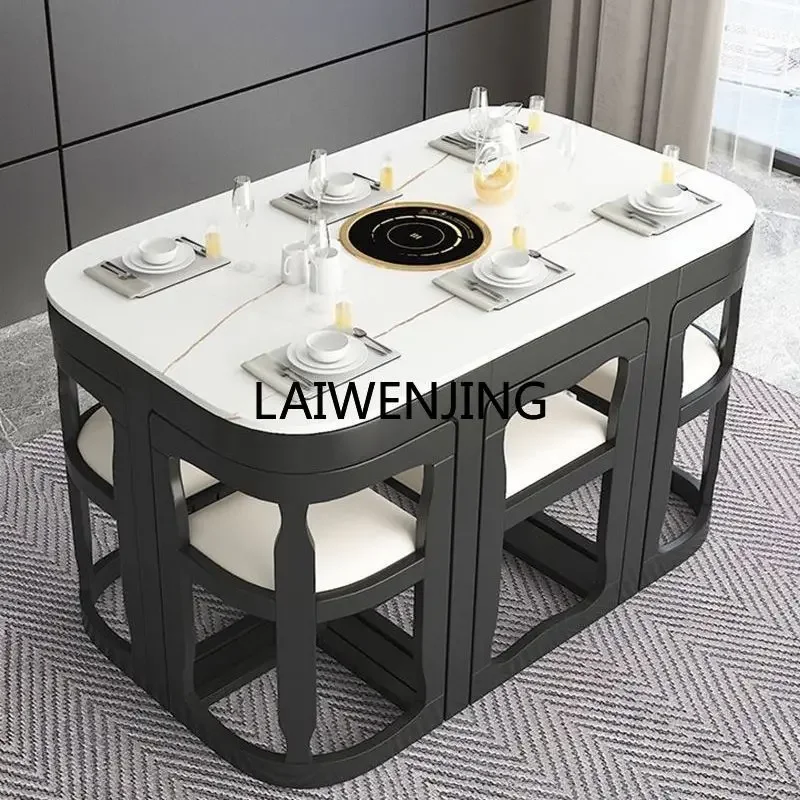 

LYN solid wood rock slab dining table household small apartment invisible induction cooker marble dining table and chairs