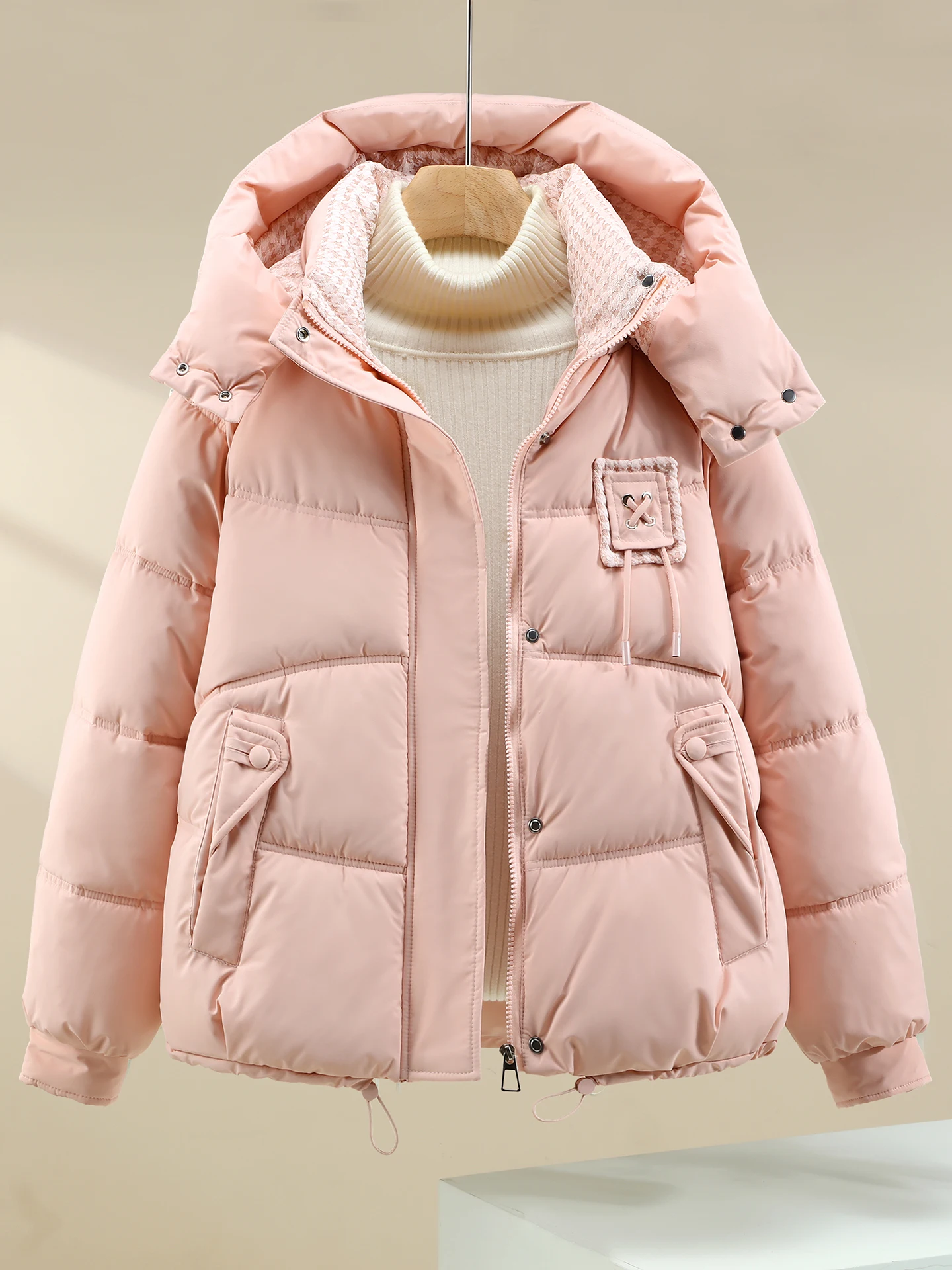 

Detachable Cap down Cotton Jaet Women's Faion Design Winter New Sle Thiened Korean Version Long Sve Zipper Closure