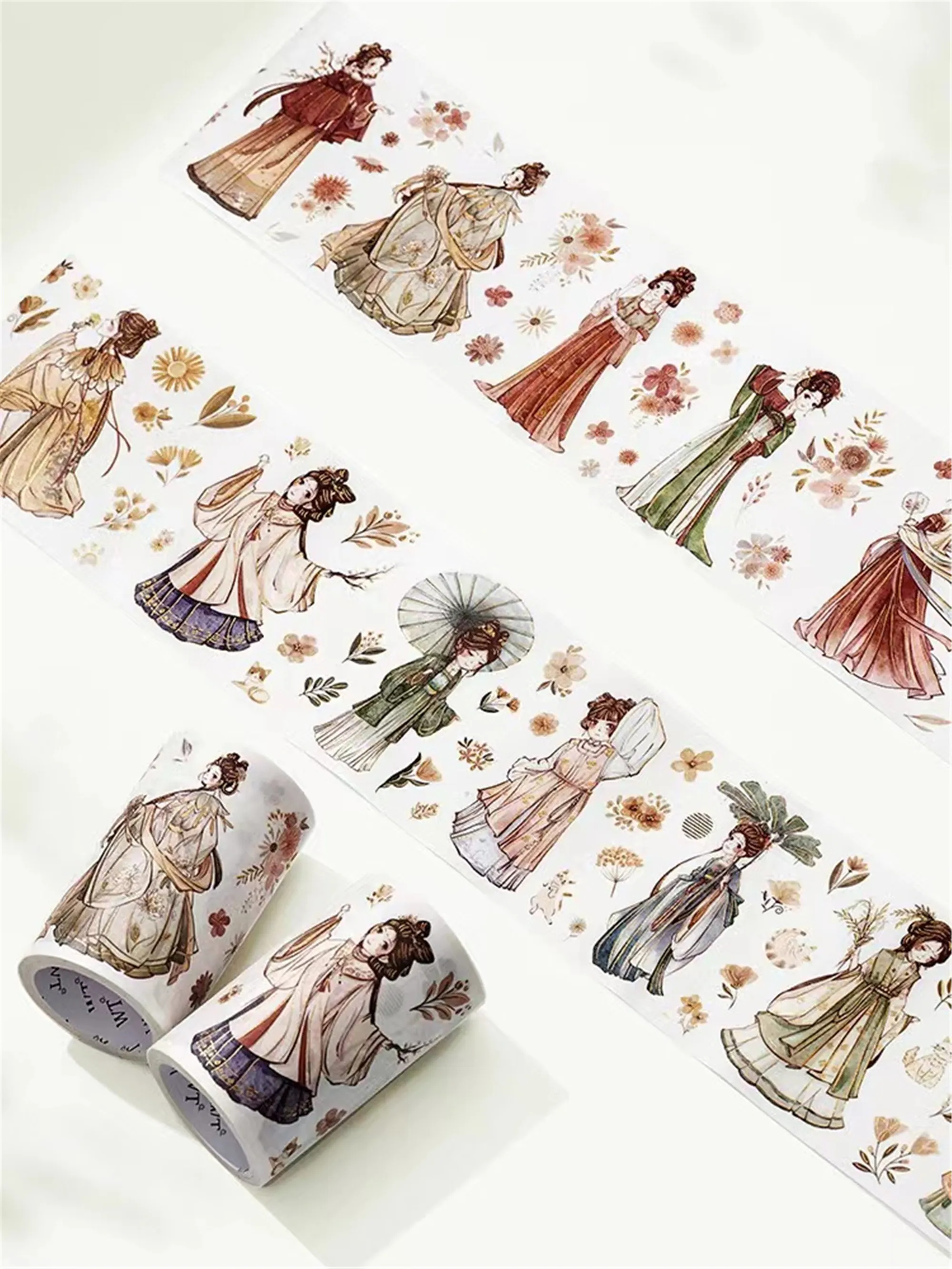 Lovely Ancient Style Beauty Girl Shiny Washi PET Tape Planner DIY Card Making Scrapbooking Plan Decorative Sticker