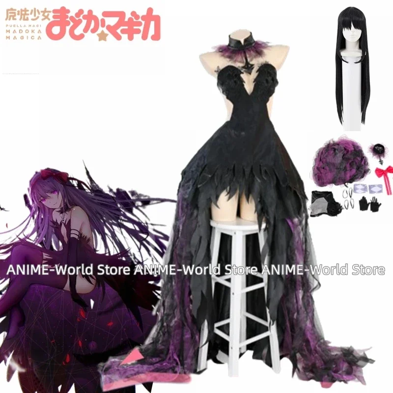 Akemi Homura Zwarte Jurk Anime Puella Magi Madoka Magica Cosplay Kostuum Vrouwen Schattig Feestpak Halloween Uniformen Op Maat Gemaakt