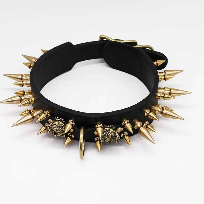 

Spike Dog Collar With Brass Bullet Spikes For Large Dogs Custom Leather Spiked Collar Luxury 2 Inch Wide Studded Dog Collars