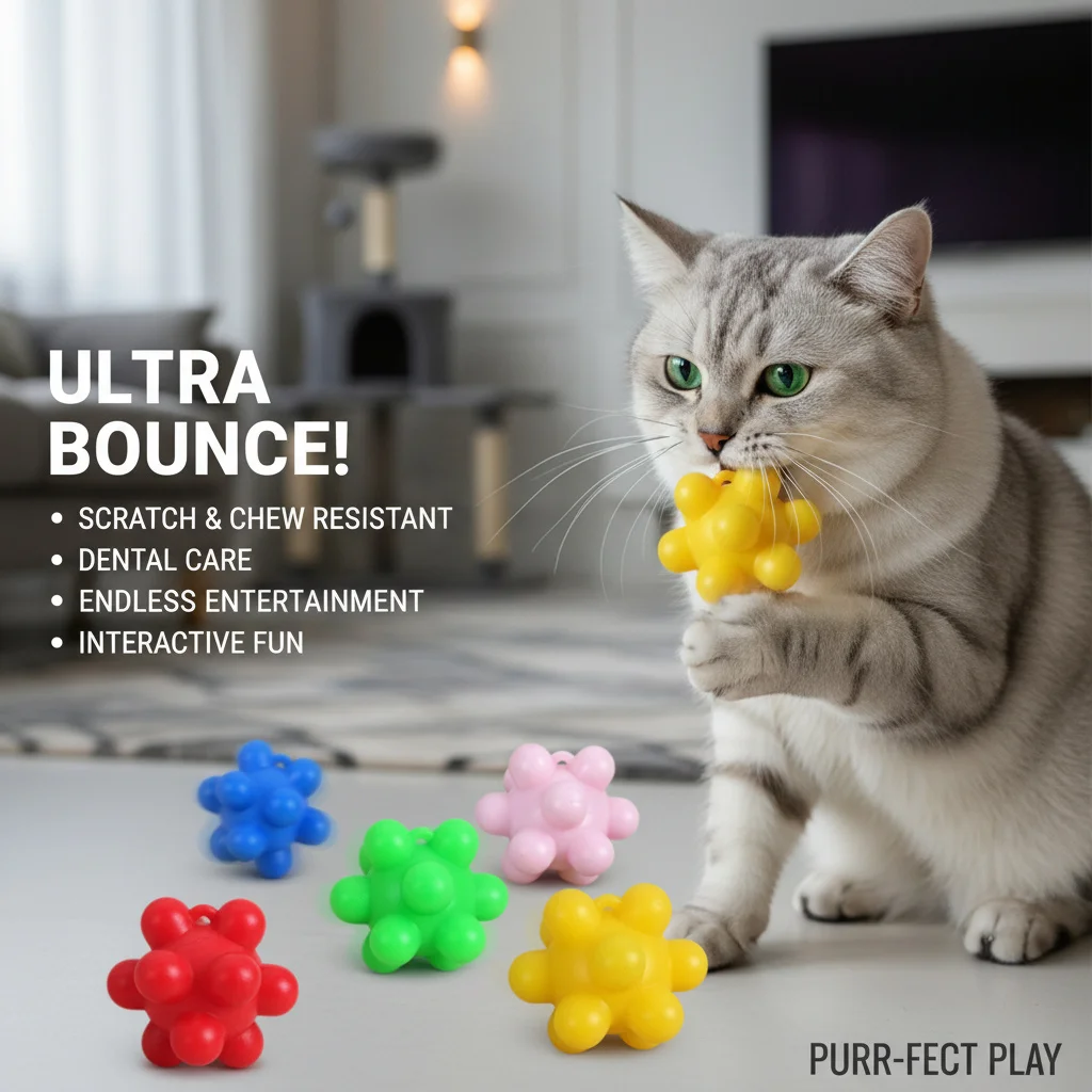 5/50 Stück TPR Elastisches Katzenspielzeug-Set Interaktive Springbälle Zufällige Farben Unterhaltungsartikel für Haustiere Indoor-Spielspielzeug – Detail 2
