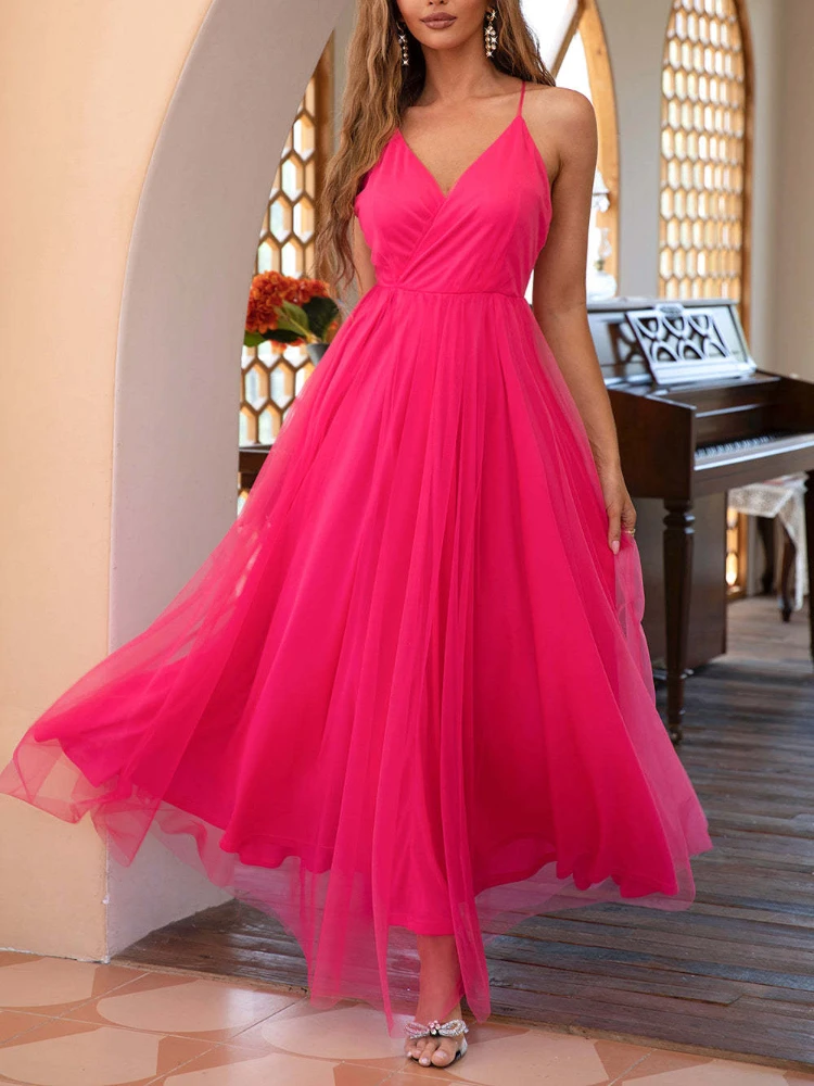 Customized Euramerican Summer Popular Spaghetti Straps Prom Dresses Simple Solid Slim Waist A-line Ball Gown Elegant Sweet Prom