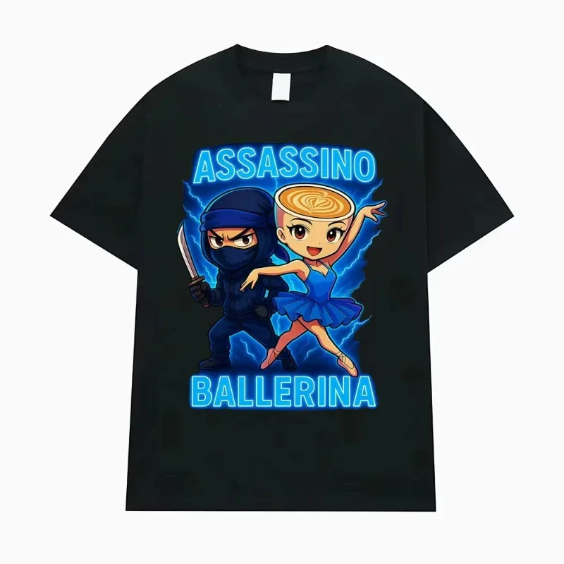 

Ballerina Capuchino Assassino Meme T Shirt Funny Italian Brainrot Aesthetic Gift T-shirts Women Casual O-Neck T-shirt