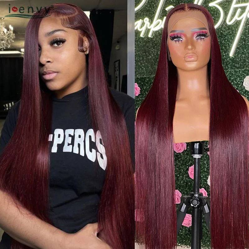 Colored Hd Lace Front Wig 13X6 Red Burgundy Lace Frontal Wig Long 34Inch 13X4 99J Straight Human Hair Wigs For Woman Pre Plucked