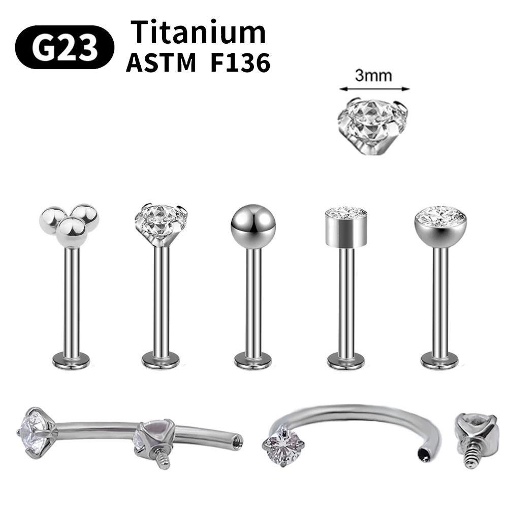 1/5/10pcs G23 Titanium Piercings Labret Stud Lip 16G Eyebrow C rod Body Jewelry ASTM-F136 Cartilage zircon Earring Wholesale