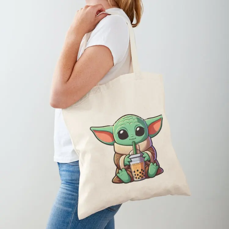 

Grogu Loves Boba Tea Tote Bag tote bag women Shopping bags bags for women canvas tote bag