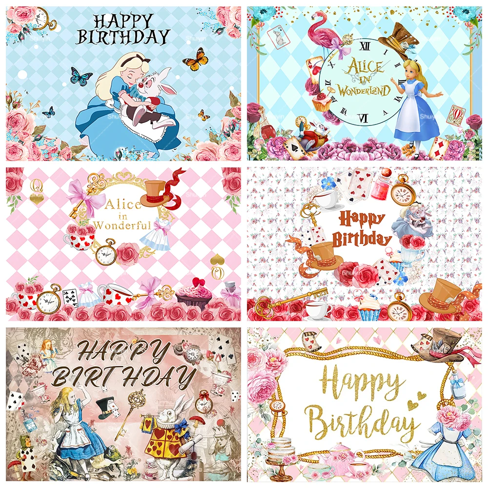 

Alice in Wonderland Backdrops Children's Birthday Party Decor Vinyl Photography Background Baby Shower Banner Photo Studio Props