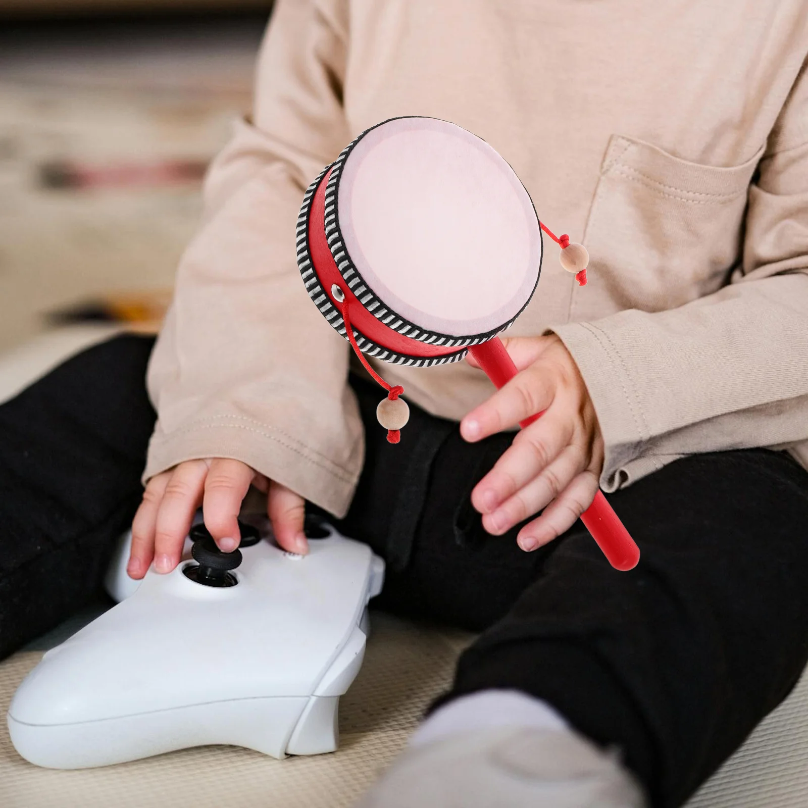 

Chinese Traditional Rattle Drum Wooden Handheld Percussion Instrument For Orff Music Educational Smooth