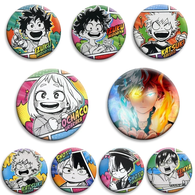 

Cartoon Manga My Hero Academia Tinplate Brooch Anime Izuku Midoriya Ochako Shoto Badge Backpack Clothes Decor Fans Collect Gift