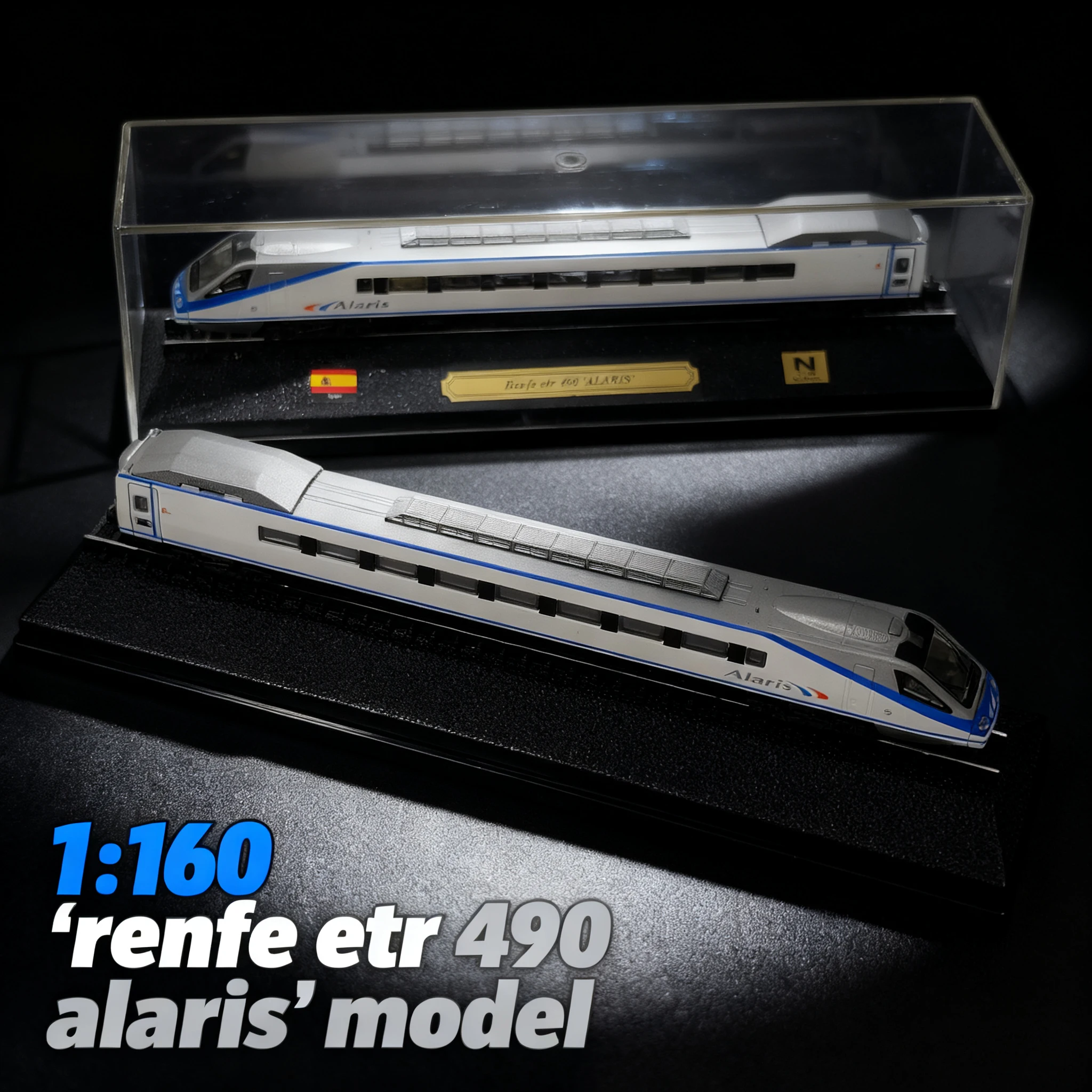 Escala 1:160 Renfe Etr 490'Alaris', un modelo clásico de la era, reproducción altamente precisa, viene con base y cubierta antipolvo
