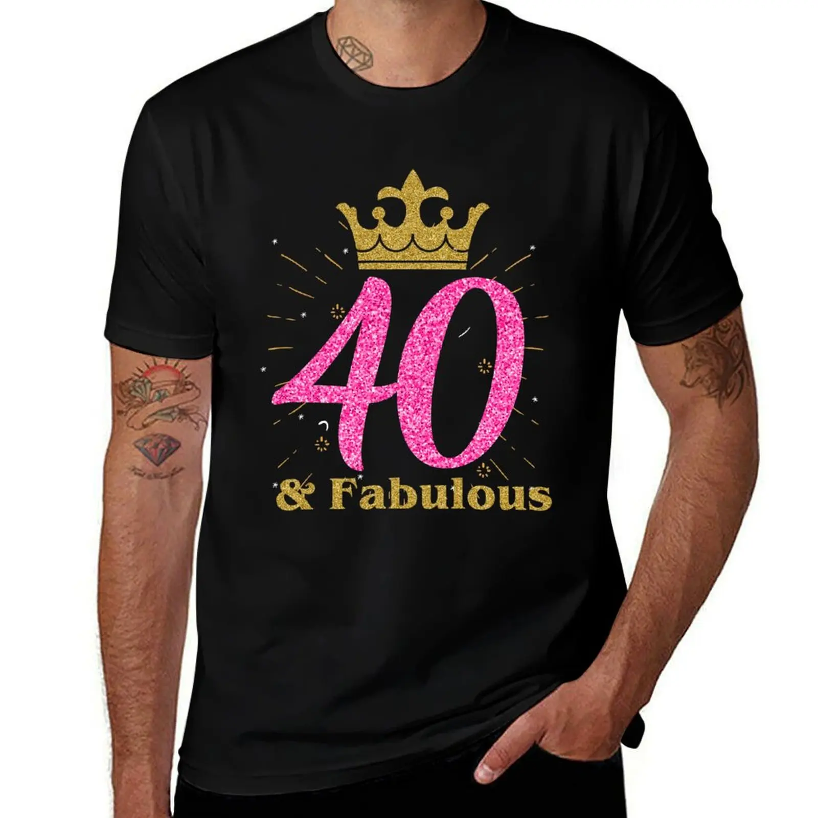 40th & Fabulous Art | Queen Ladies' B-day Women Art Gift T-Shirt Holiday Casual Short Sleeve Top