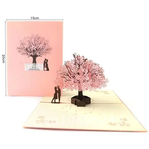 Wedding Anniversary Valentine's Day 3D Pop UP Card Cherry Tree Invitations Cards Handmade Greeting Postcard Gifts