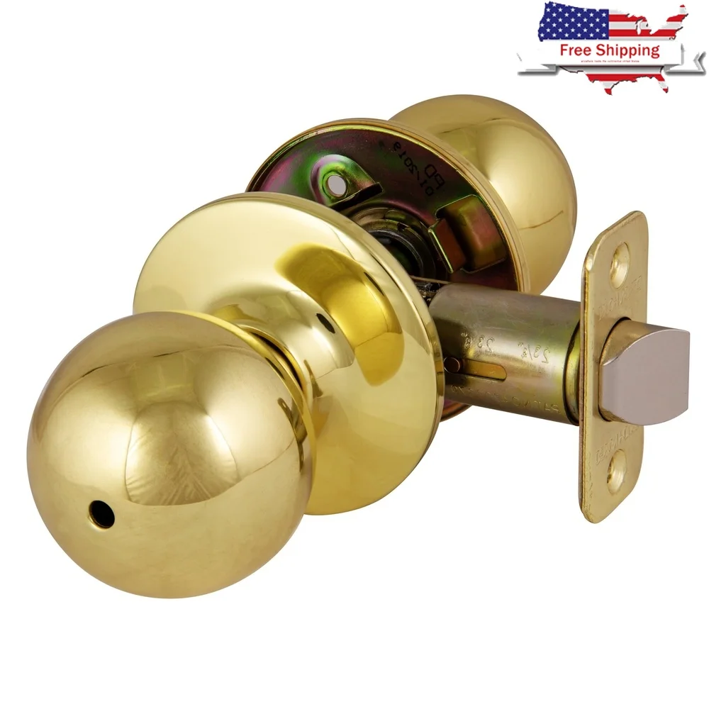 

Privacy Door Knob Polished Brass 2-Way Latch Bedrooms Bathrooms ANSI Grade-3 Security Standard Fits Standard Doors