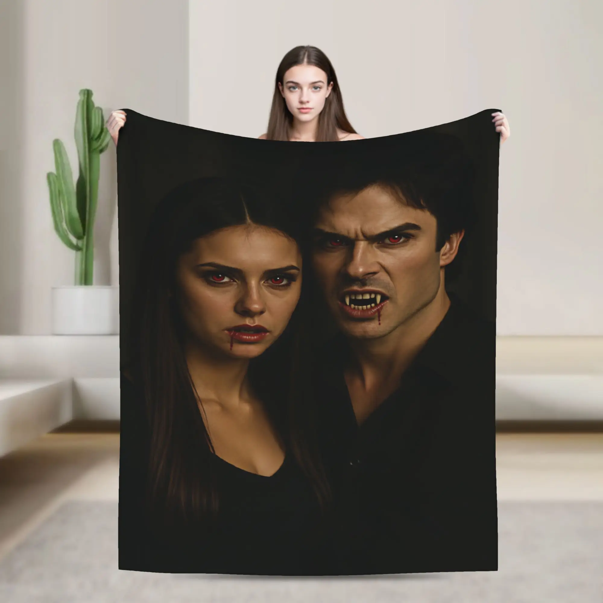 Warm Soft Throw Blanket Travel Car Damon Salvatore Elena Dark Couple Blanket Flannel Bedspread For Living Room Sofa Bed Cover