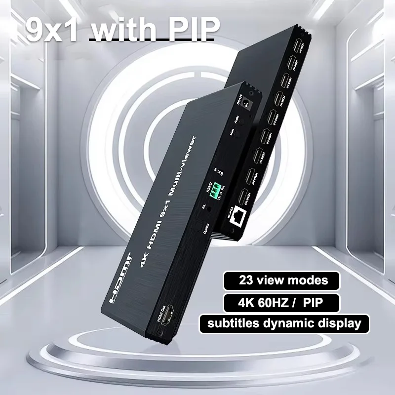

4Kp60 9x1 HDMI Multi-viewer with PIP 9 Channel Seamless Switch HDMI Multiviewer Screen Splitter 9 in 1 Out Upto 23 Display Modes