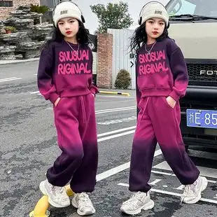 2025 autumn Girls Kids tracksuit Children set Cloth sport sweatshirt crop top and bottom Pants Suit Teens korean 8 10 11 12 year