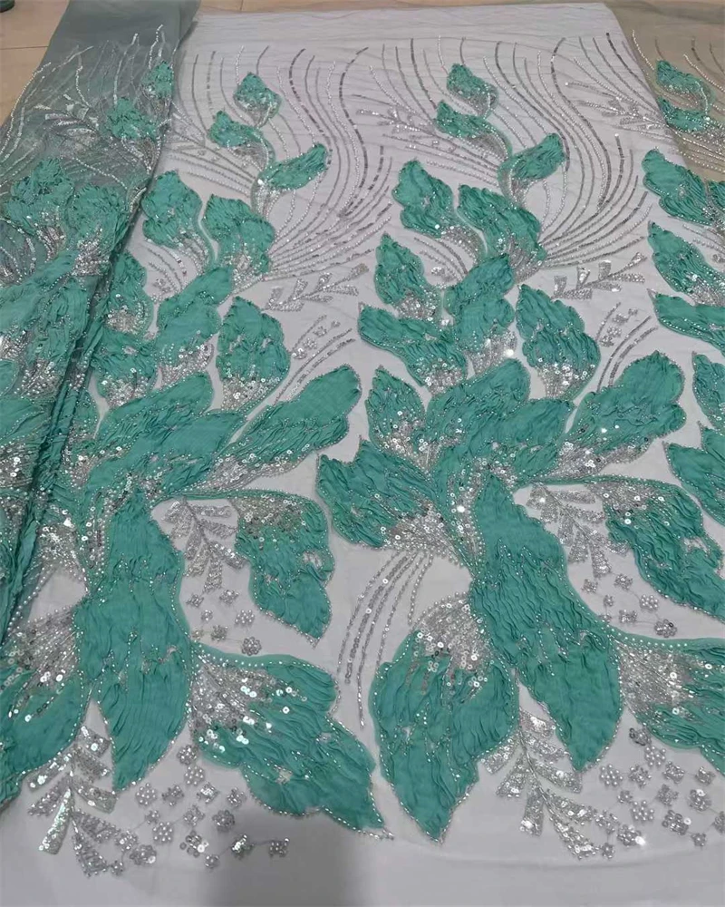 Luxury African Sequins Beaded Lace Fabric  High Quality Groom Nigerian Wedding Bridal Embroidery French Tulle Material