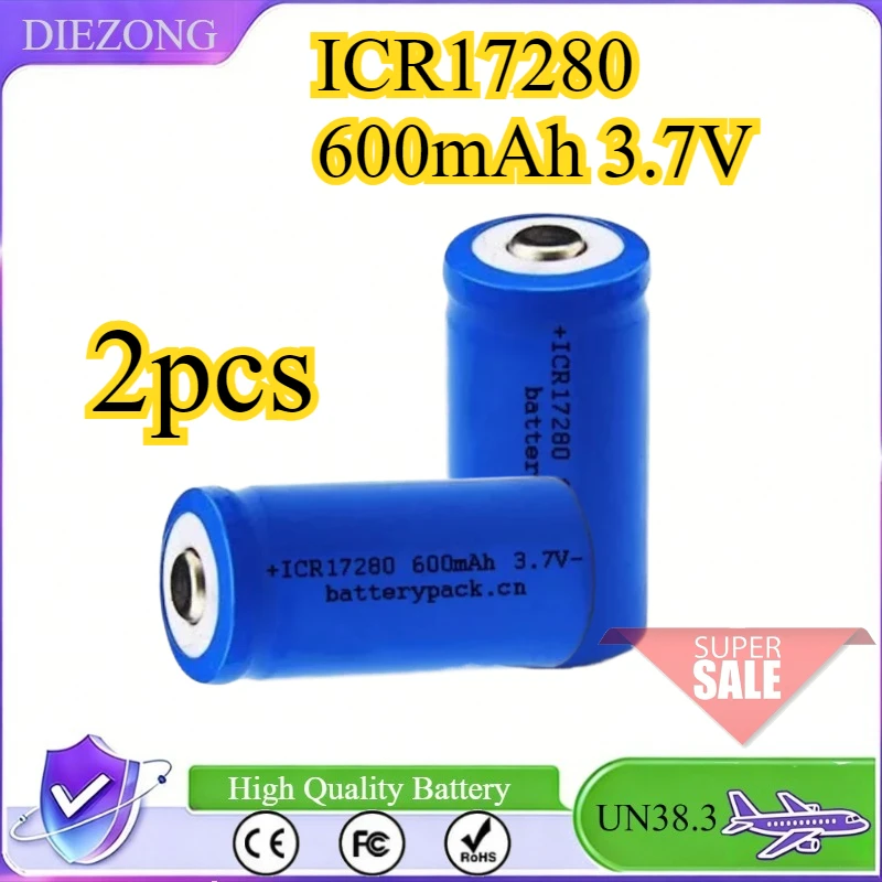 

2pcs/lot ICR17280 600mAh 3.7V 17280 Electric Toothbrush Rechargeable Lithium Battery High Qualty Bateria Tip/Flat Head