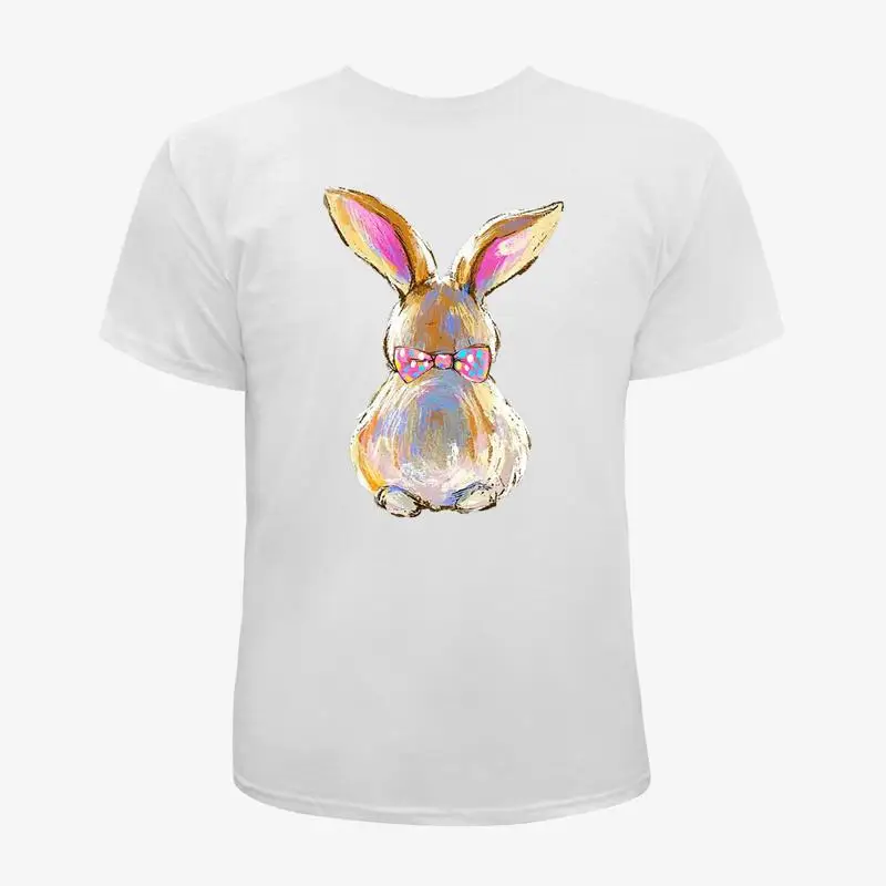 

Easter Bunny with Dotted Ribbon Tee Unisex T Shirt Women Men Graphic T Shirt