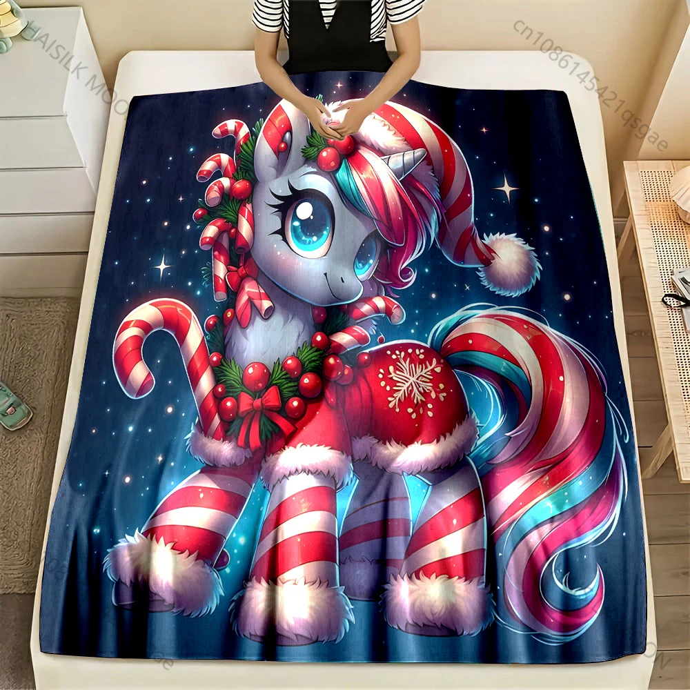 Unicorn Dressed Up with Christmas Elements  Blanket Flannel Material Soft Warm for All Seasons, Home Outdoor Camping Picnics