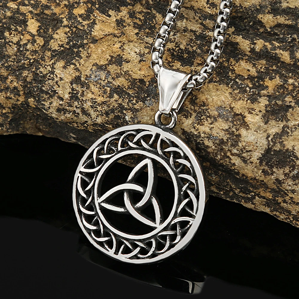 Fashion Vintage Viking Celtic Knot Necklace Men Women Stainless Steel Norse Trinity Pendant Amulet Jewelry Gifts Dropshipping image 3