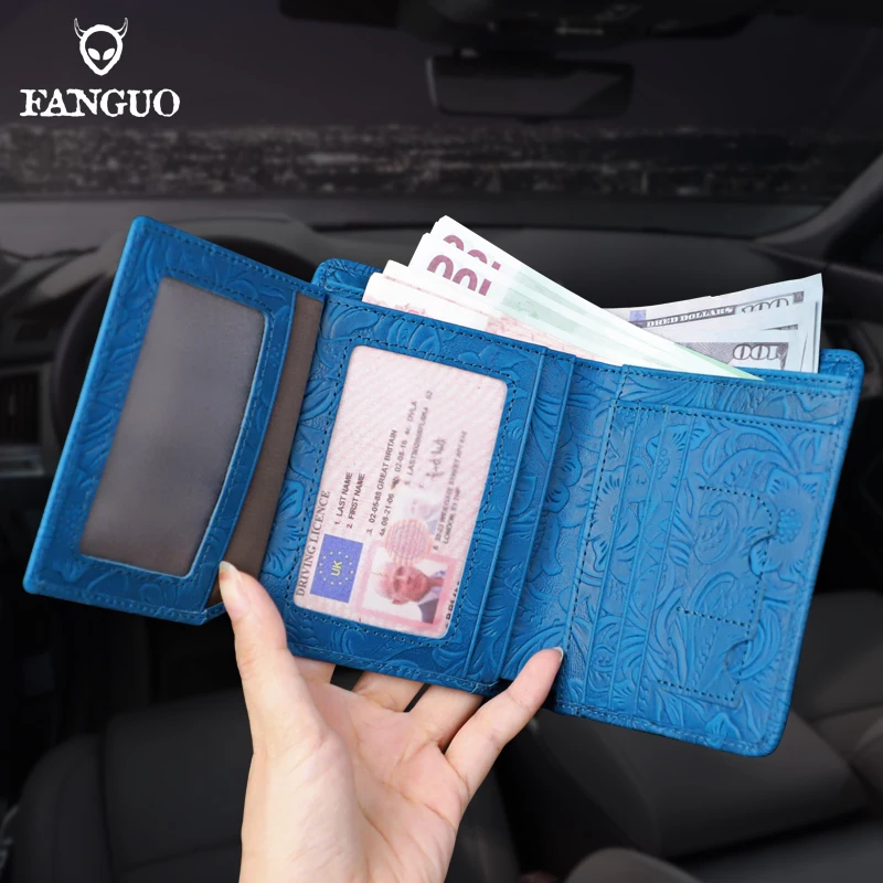 Fashion Genuine Leather Men's Short Wallet Fold Anti-RFID Card Hoolder Wallets Portable Male Credit ID Card Purse