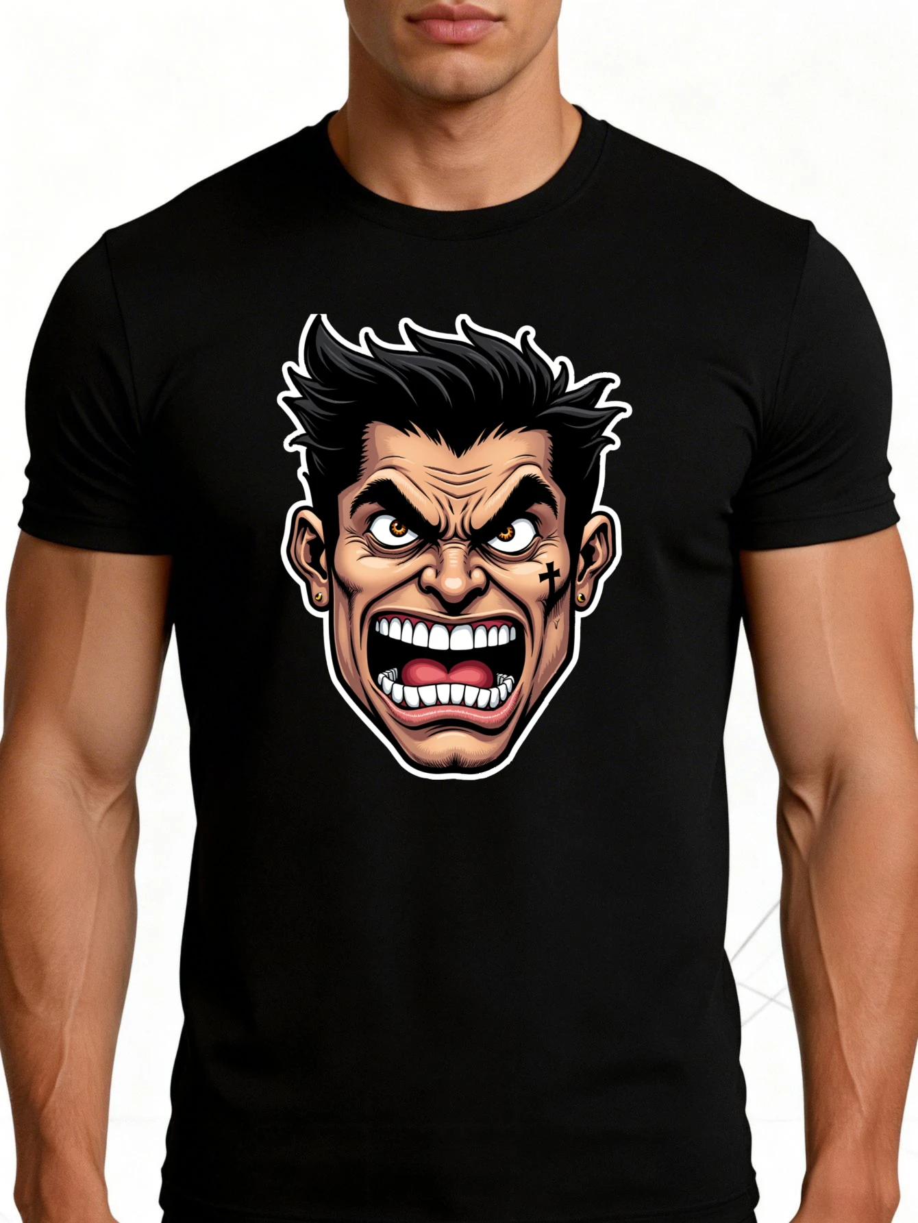 Men's Graphic T-Shirt - Breathable, Soft, Lightweight - Angry Man Face Cartoon Print - Vintage Fun Graphic Casual Short Sleeve Summer Top, Great Gift for Him