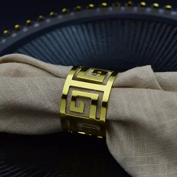 3/6/12 ks evropský styl kroužků na ubrousky s přezkou na ubrousky s dutým vzorem, servírovací ubrousky, zlaté a stříbrné, svatební dekorace na stůl 10 nejlepší prodej svatební prsten na ubrousek - №2