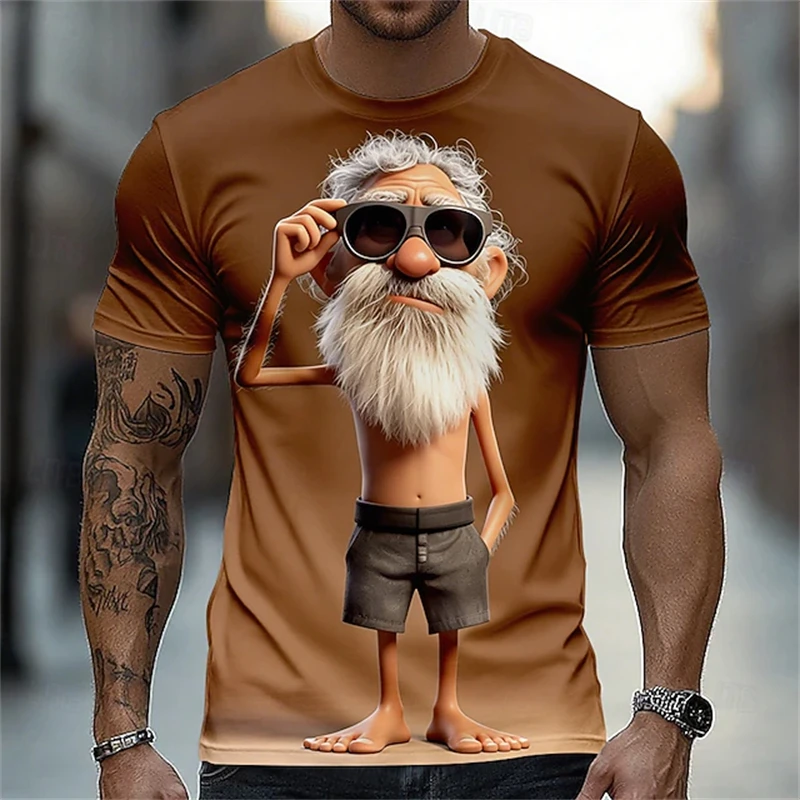 Summer Men's Funny “Cool Old Guy in Sunglasses” 3D-Printed T-Shirt Casual Short-Sleeve Streetwear-Style Breathable Top for Men
