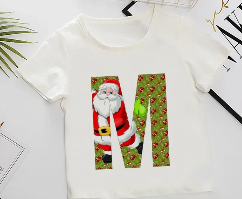 Desenhos animados infantis camiseta de árvore de natal, tops de algodão para crianças, presente de ano novo para meninas e meninos, verão