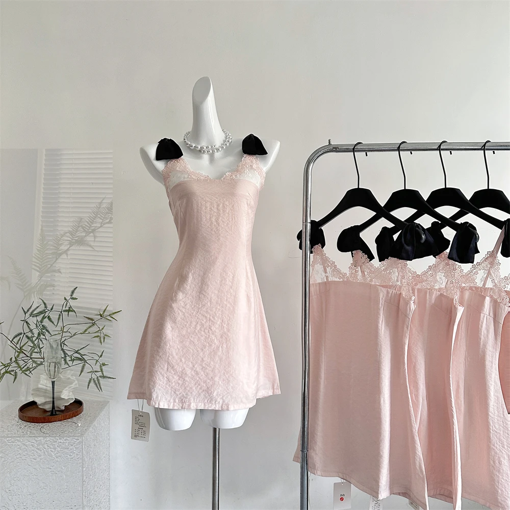 

Summer Women Korean Mini Shoujo Girl Mini Dress Lace Coquette Party Evening Old Money Prom Gown One-Piece Graduation Gyaru New