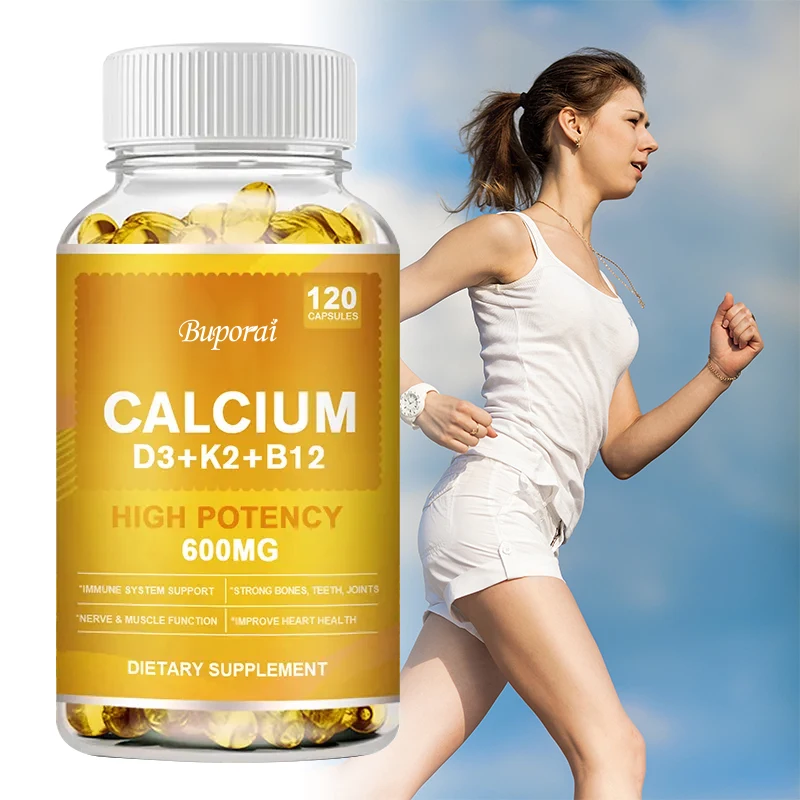 Vitamin K2 and D3 + B12 +Calcium Supplement for Strengthening The Heart, Joints and Bones Non-GMO